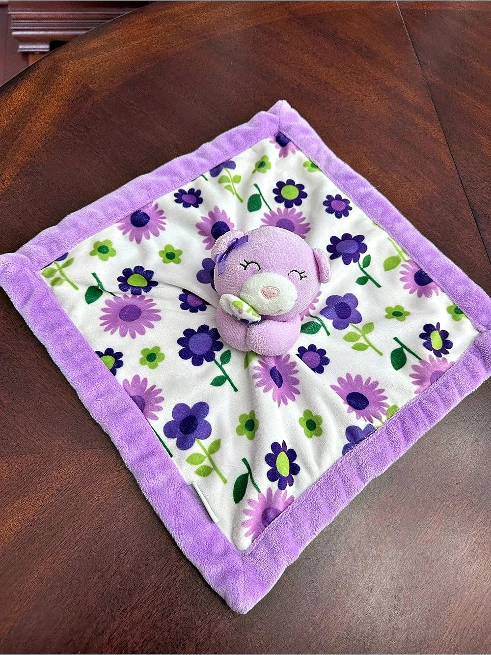 Carter's Purple Floral Plush Bear Baby Lovey Security Blanket Toy
